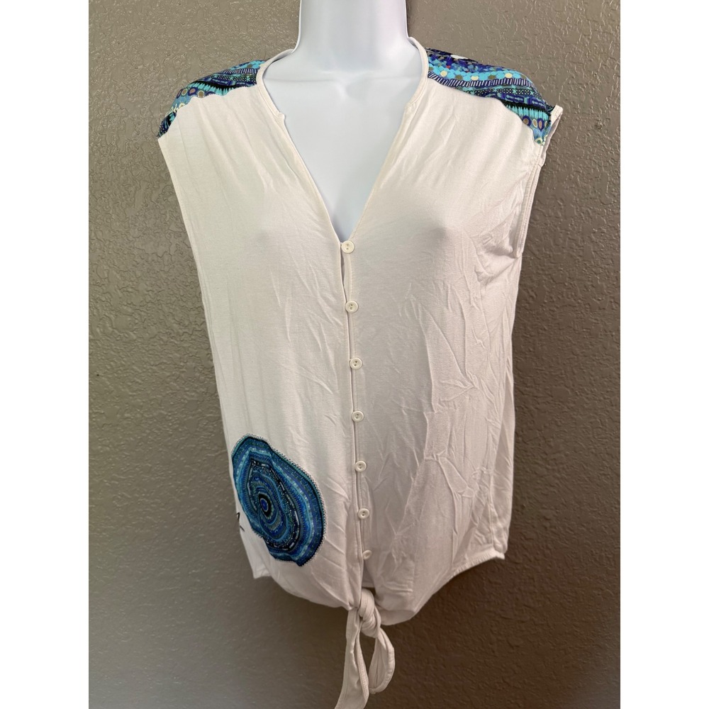 Desigual by L Christian Lacroix White‎ Mandala Print Tie Front Button Top Small